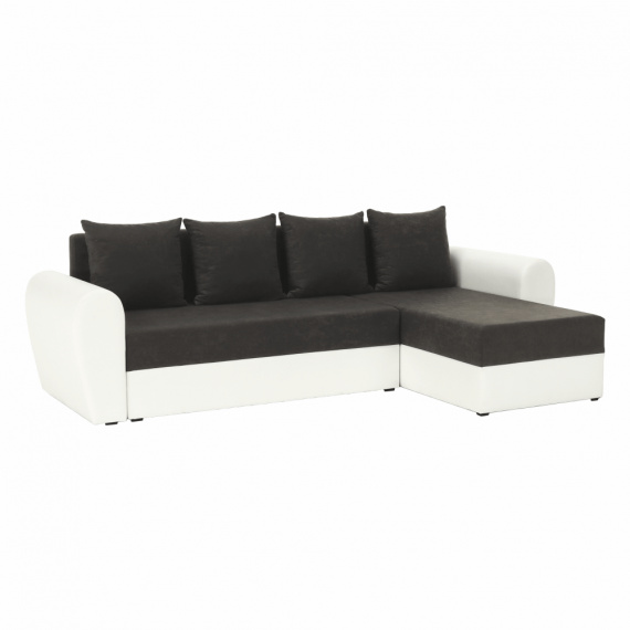 Rohová sedací souprava, bílá ekokůže / šedá látka, OXFORD