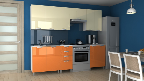 Kuchyňská linka Korry MDR 180/240 vanilka/oranžový lesk