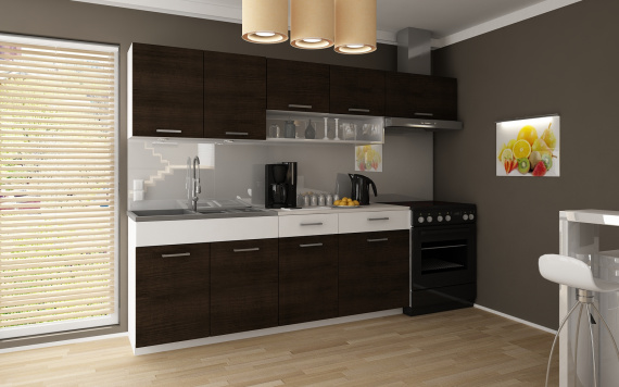 Kuchyňská linka Tatius 180/240 wenge/bílý pruh