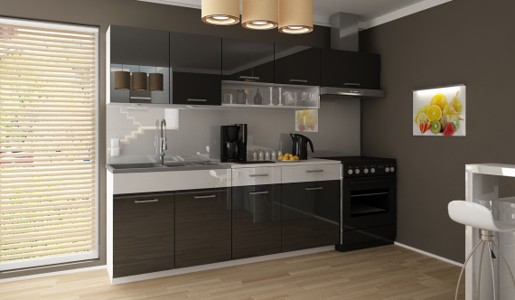 Kuchyňská linka Samara 180/240 černý lesk/bílý pás