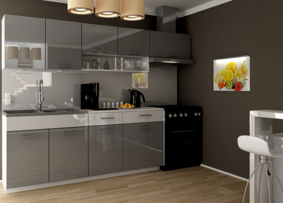Kuchyňská linka Samara 180/240 šedý lesk/bílý pás