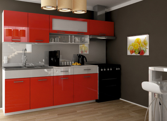 Kuchyňská linka Dolomiti 180/240 červený lesk/bílý pruh