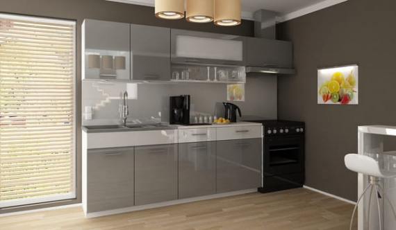 Kuchyňská linka Dolomiti 180/240 šedý lesk/bílý pruh