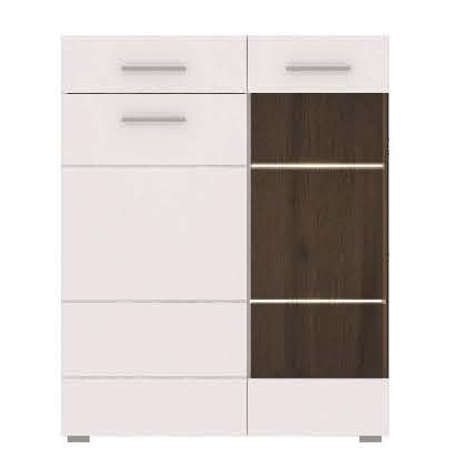 Komoda s LED osvětlením Thierry TH 2 bílá/dub ender/bílý lesk