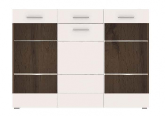 Komoda s LED osvětlením Thierry TH 3 bílá/dub ender/bílý lesk