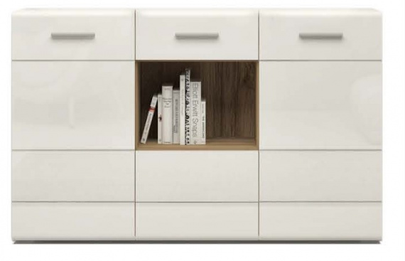 Komoda Thierry TH 4 bílá/dub ender/bílý lesk