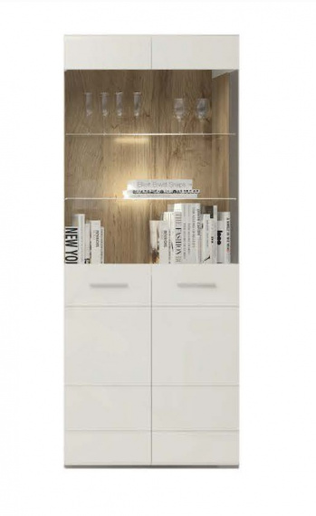 Vitrína s LED osvětlením Thierry TH 5 bílá/dub ender/bílý lesk