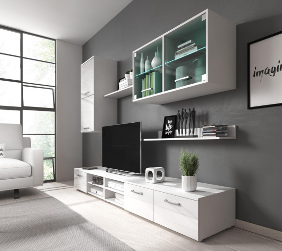 Obývací stěna Margarita bílý lesk/LED