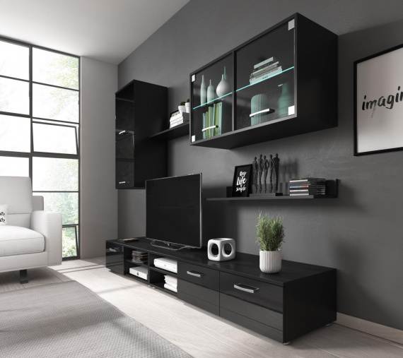 Obývací stěna Margarita černý lesk/LED