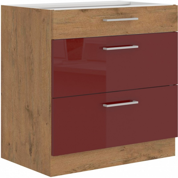 Kuchyňská skříňka Vega 80D3S dub lancelot/bordo lesk