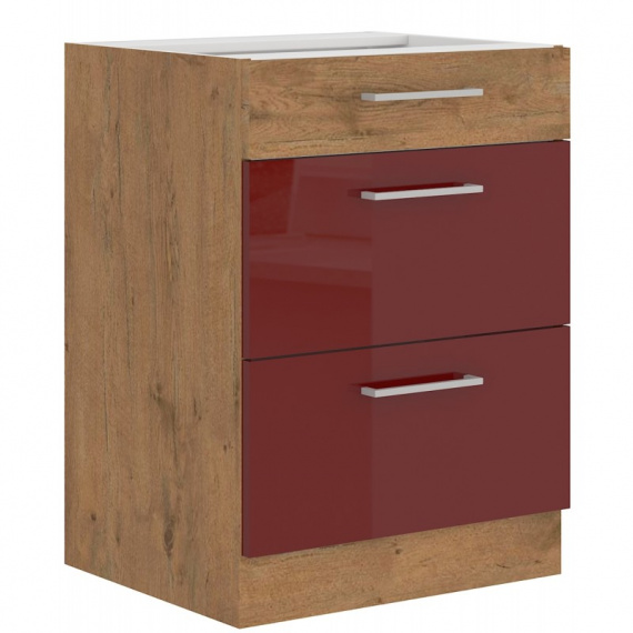Kuchyňská skříňka Vega 60D3S dub lancelot/bordo lesk