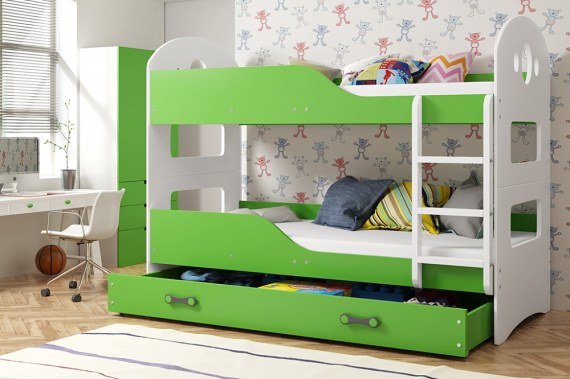 Patrová postel Domino 90x200 bílá/zelená