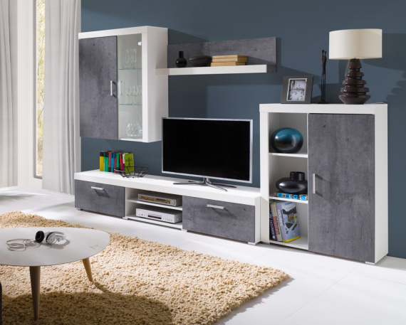 Obývací stěna Samir bílá/beton