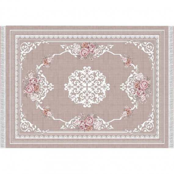 Koberec, světlehnědý / vzor květiny, 80x150, Sedef