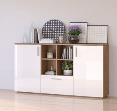 Komoda Corner dub lancelot/bílý lesk