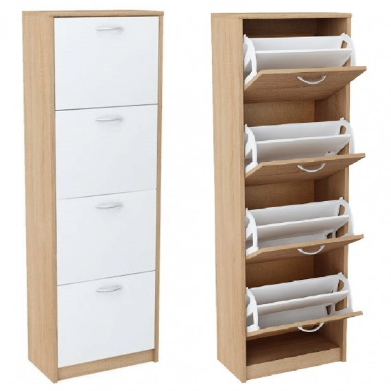 Čtyřřadý botník, bílá / dub sonoma, VIVAT TYP 3