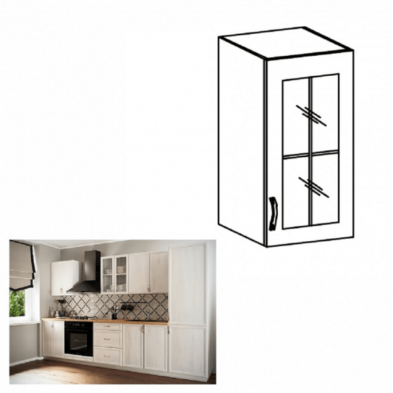 Horní skříňka G30S se sklem, pravá, bíla/sosna Andersen, SICILIA