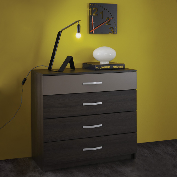 Komoda 4 zásuvky GRAPHIC tmavý dub/šedá