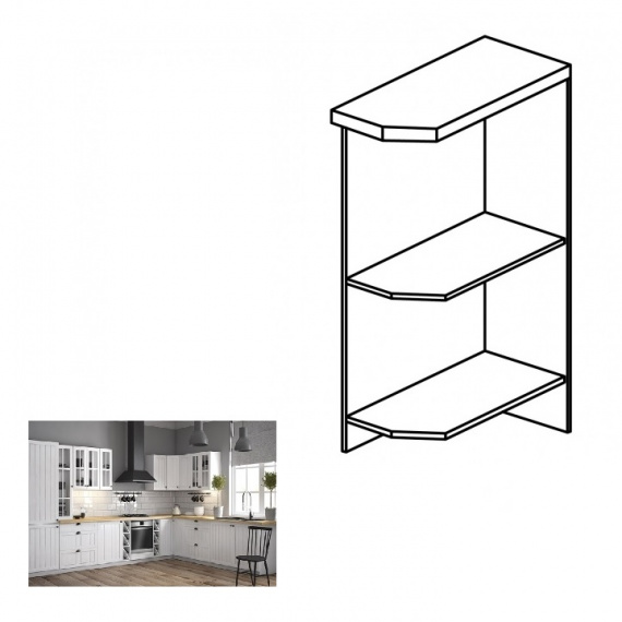 Spodní skříňka se dvěma policemi D25PZ, pravá, bílá, PROVANCE