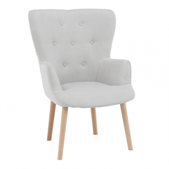 Designové křeslo, béžová látka vzor, natural nohy, BRANDO