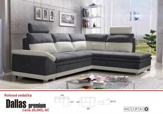 Rohová sedačka Dallas premium do L 275 x 217 cm