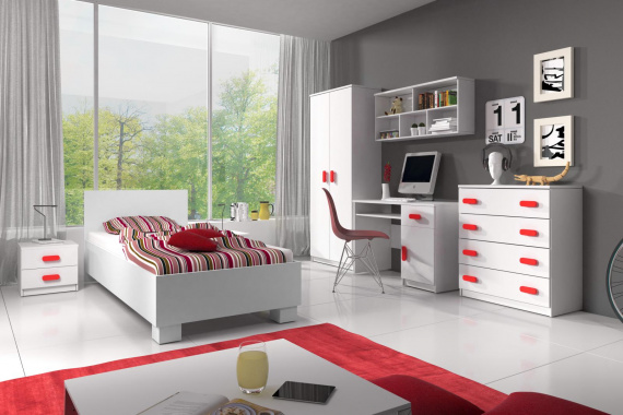 Dětský pokoj Moon bílá/červené úchytky