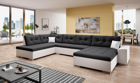 Sedací souprava West U levá tmavě šedá/eko bílá