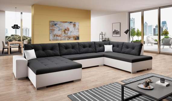 Sedací souprava West U pravá tmavě šedá/eko bílá