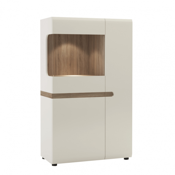 Vitrína, bílá extra vysoký lesk HG / dub sonoma tmavý, LYNATET TYP 32