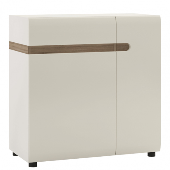 Komoda, bílá extra vysoký lesk HG / dub sonoma truflový, LYNATET TYP 34