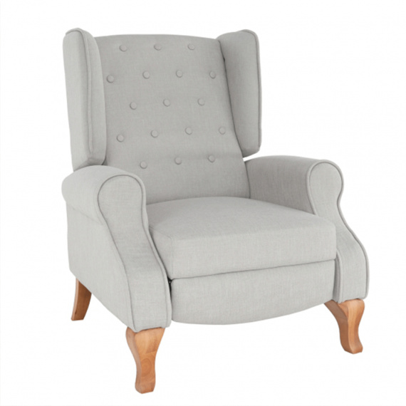 Polohovací křeslo s podnoží, béžová látka / dřevo, ARMIN