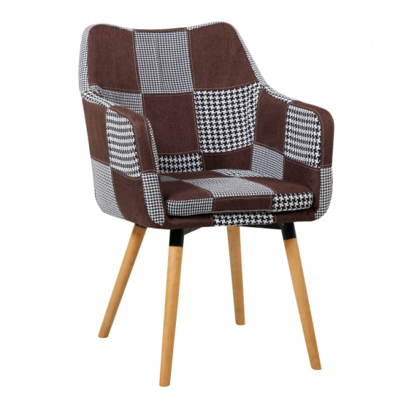 Křeslo, hnědý a černý patchwork / buk, LANDOR