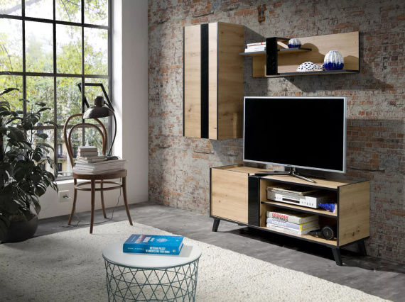 Obývací stěna Flint dub-artisan/čená