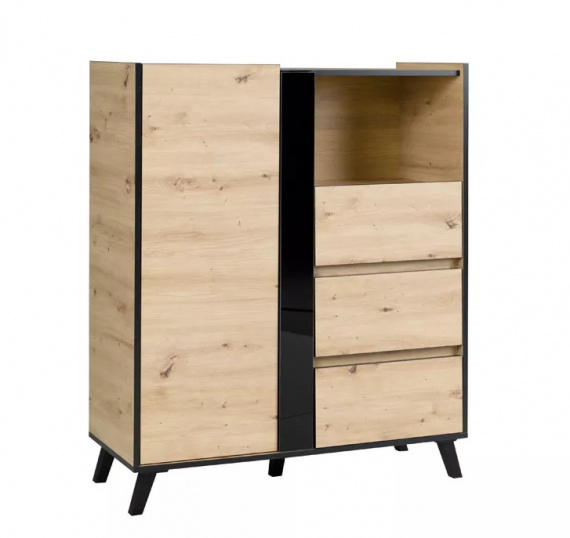 Komoda Flint vysoká Flint R2 dub artisan/černá