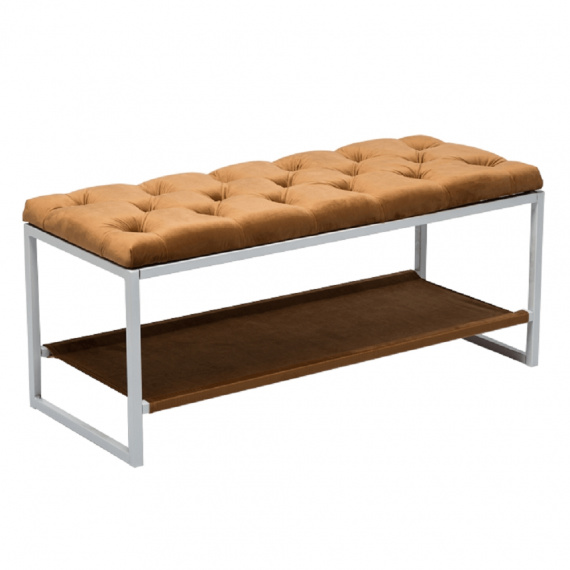 Designová lavice, bílý kov / béžová látka 6, Vikar