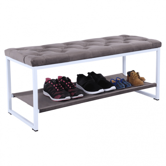 Designová lavice, bílý kov / šedá látka 12, VIKAR