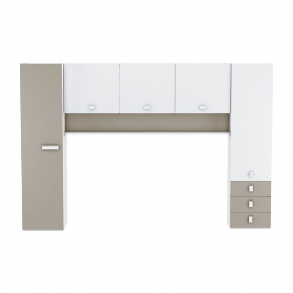 Nástavec nad postel, bílá / šedohnědá taupe, TIDY