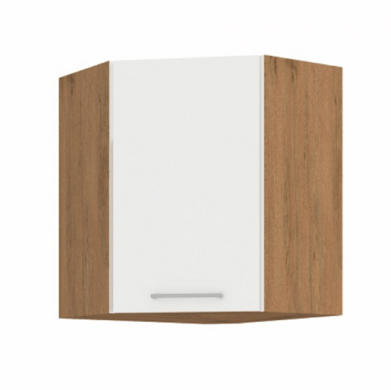 Horní rohová skříňka, dub lancelot / bílá extra vysoký lesk HG, VEGA 58x58 GN-72 1F
