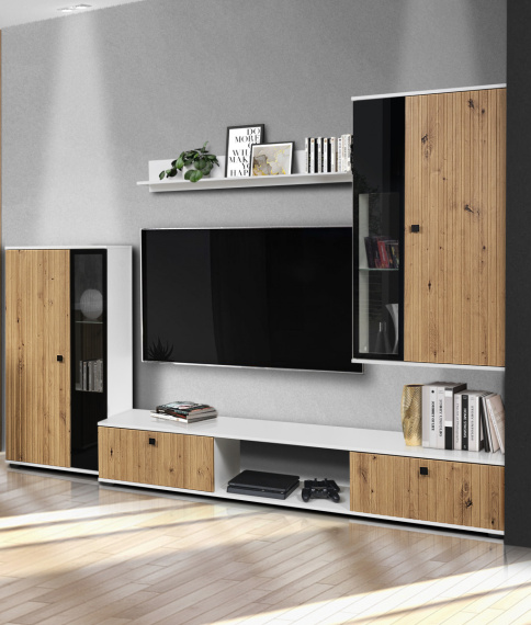 Obývací stěna Silos bílá/dub artisan/melamina