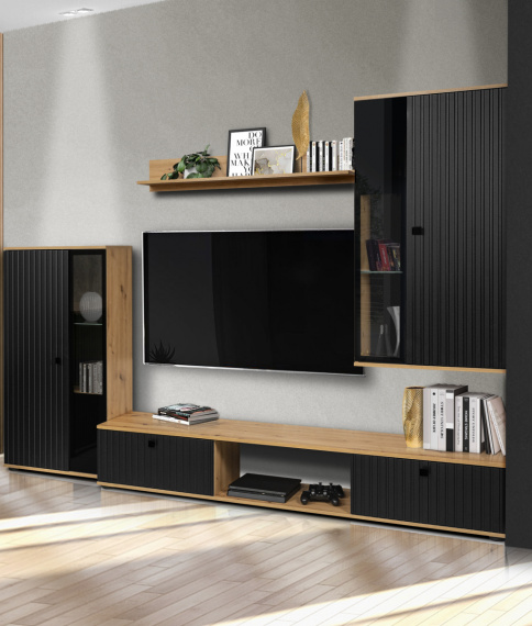 Obývací stěna Silos/černá/dub artisan/melamina