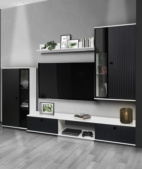 Obývací stěna Silos černo/bílá/melamina