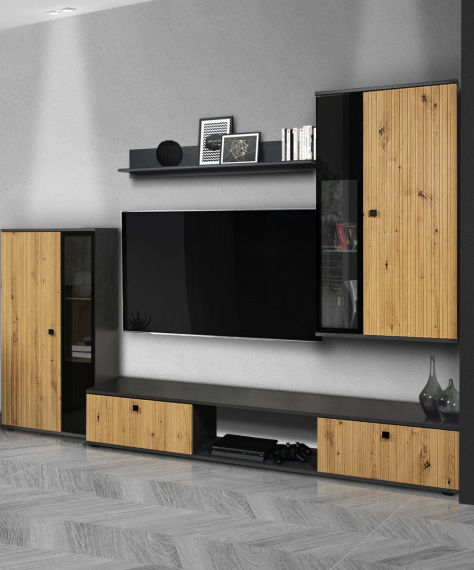 Obývací stěna Silos/dub artisan/černá/melamina