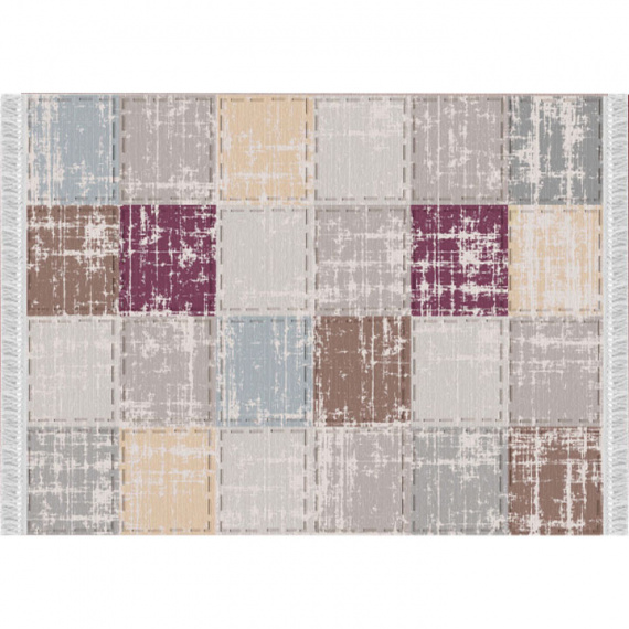 Koberec, hnědá / šedá / bordó / vzor čtverec, 160x230, FIRBI