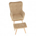 Křeslo s taburetem, béžová / buk, LAGER NEW