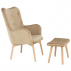 Křeslo s taburetem, béžová / buk, LAGER NEW