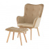 Křeslo s taburetem, béžová / buk, LAGER NEW
