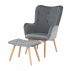 Křeslo s taburetem, šedá / buk, LAGER NEW