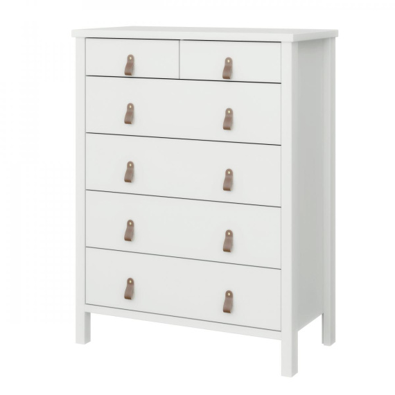 Komoda Tuan 2+4S bílá/kožené úchytky