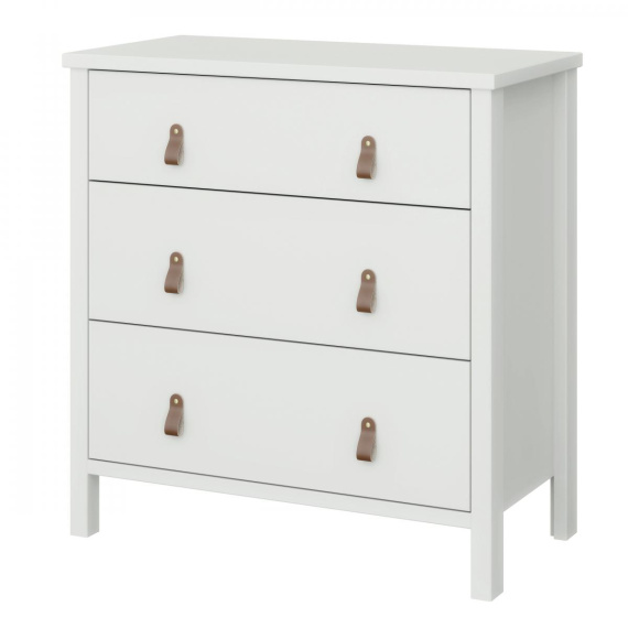 Komoda Tuan 3S bílá/kožené úchytky