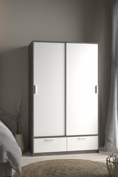 Skříň Lincoln 2D2S beton/bílá